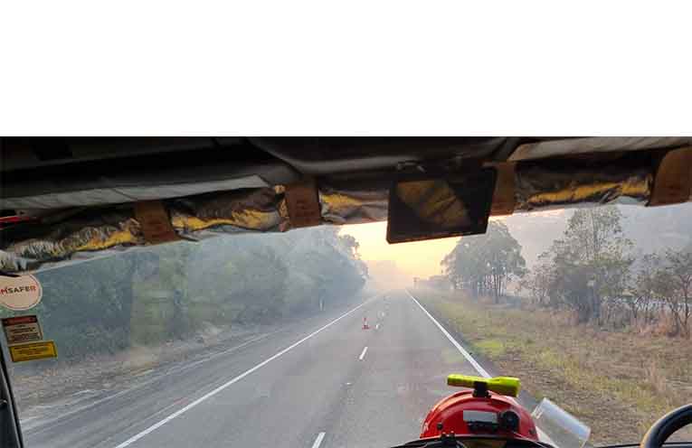 The view from inside a fire truck. Photo: Thomas O’Keefe.