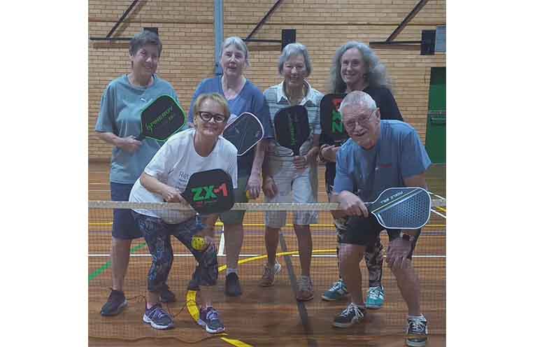Pickleball players Robyn, Belle, Hildegard, Nerida, Lorna and Ray. Photo: Sue Moore