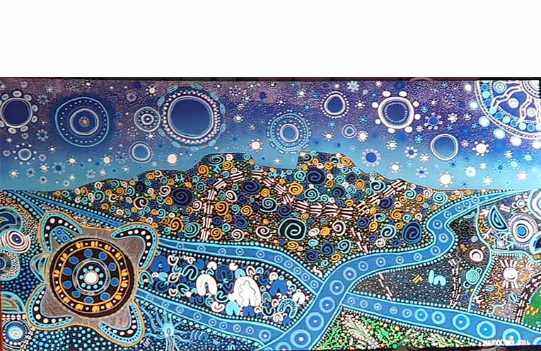 Indigenous art- inspired Bucketts Way Community of Schools mural.