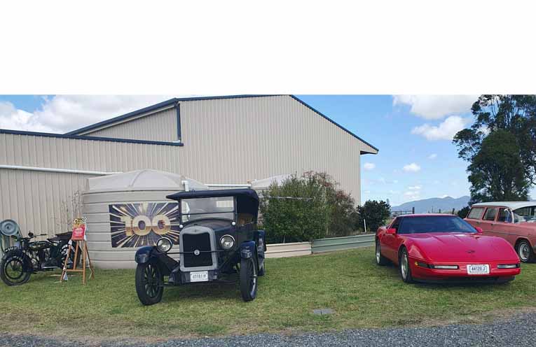 Left to right, A 1925 English BSA 23/4 HP motorbike, a 1926 Chevrolet, and a 1993 Chevrolet Corvette. Photo: Supplied.