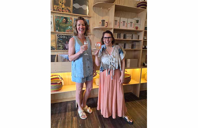 Yama owner, Jules Kitchener and Forest of Play owner, Anna Watts celebrate the opening of their neighbouring stores at 51 Church Street, Gloucester. Photo: Sonja Duncan.