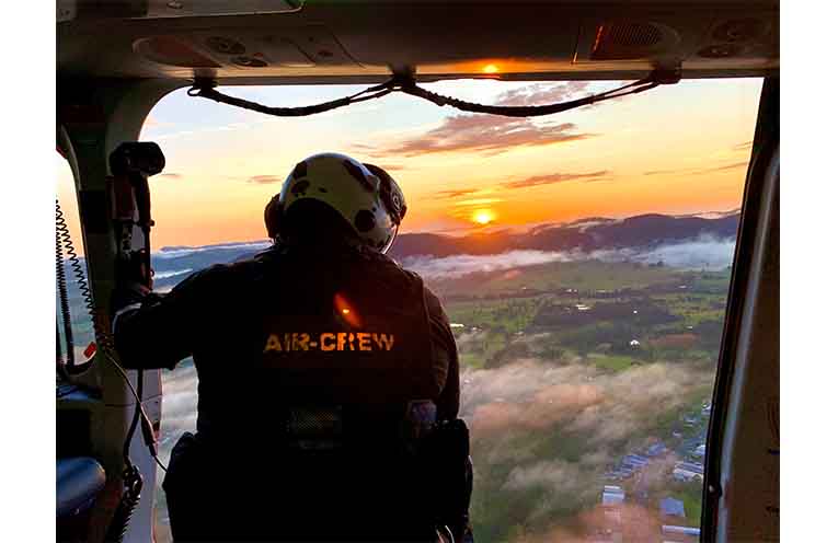 The Westpac helicopter approaching Gloucester. Photo: Supplied.