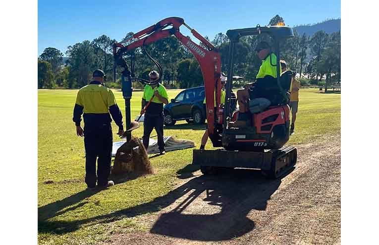 Council preparing to plant the mature Brush box trees at Captain Cook Park. Photo: Supplied.